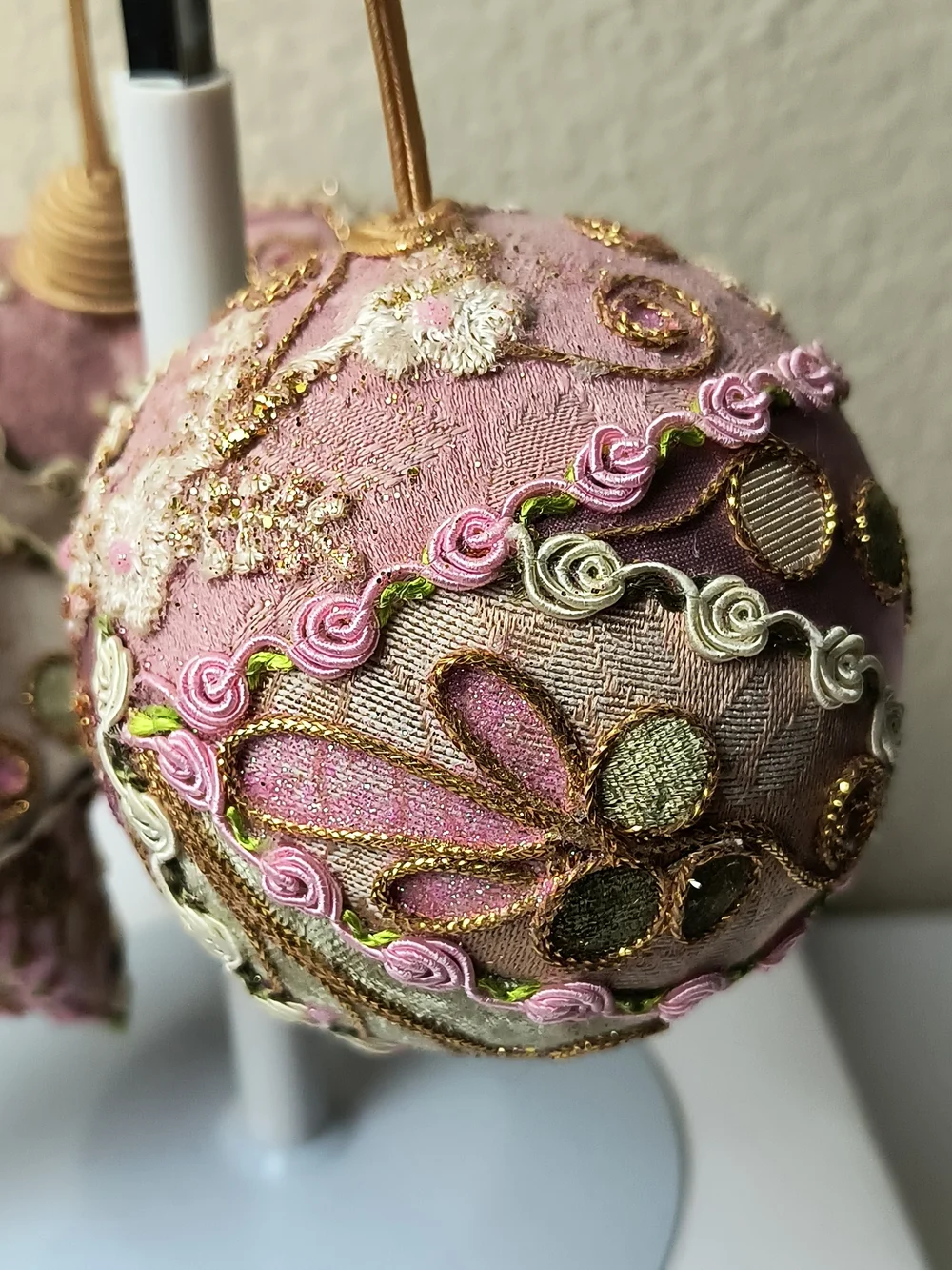 Decorative Pink and Gold Holiday Ornament Trio - Star, Heart & Ball